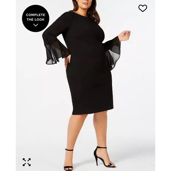 Calvin Klein Illusion Bell-Sleeve Dress size 20W Black Career Minimalist NWT - Picture 1 of 16